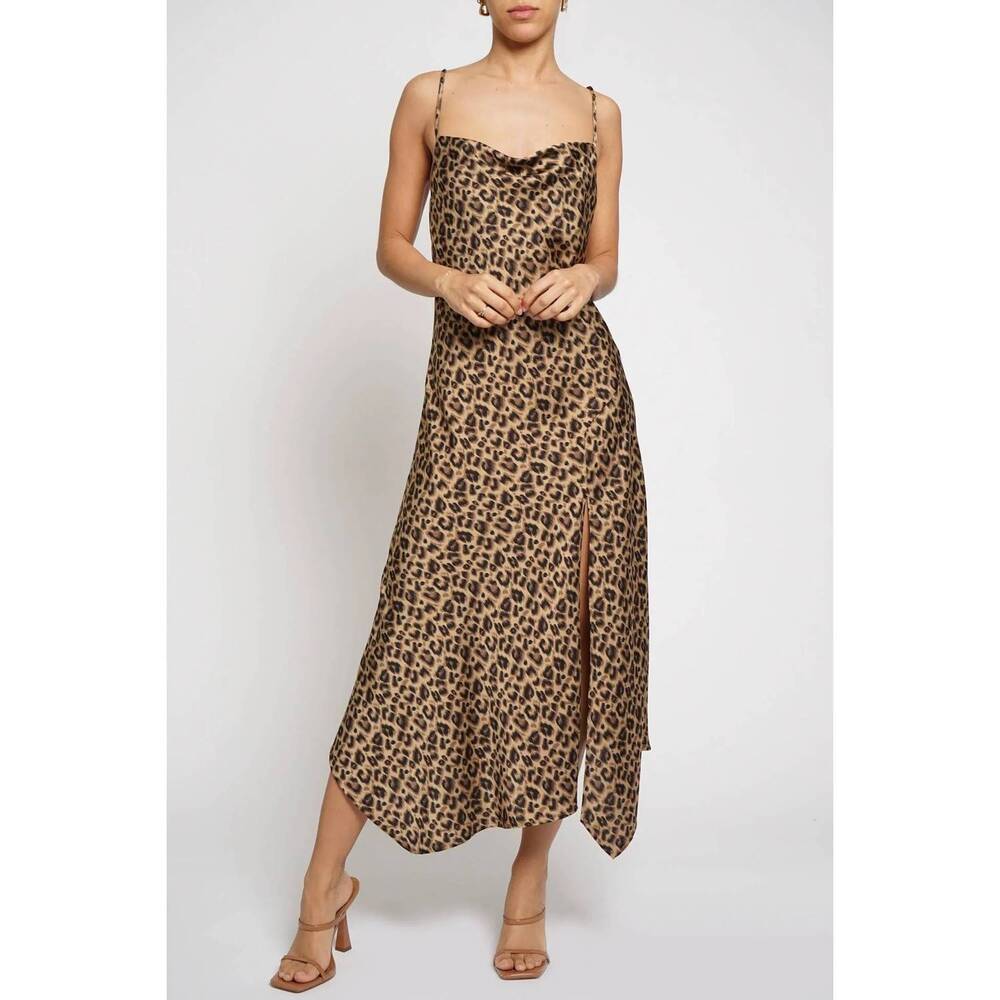 NEW SANS SOUCI satin front slit dress in leopard print